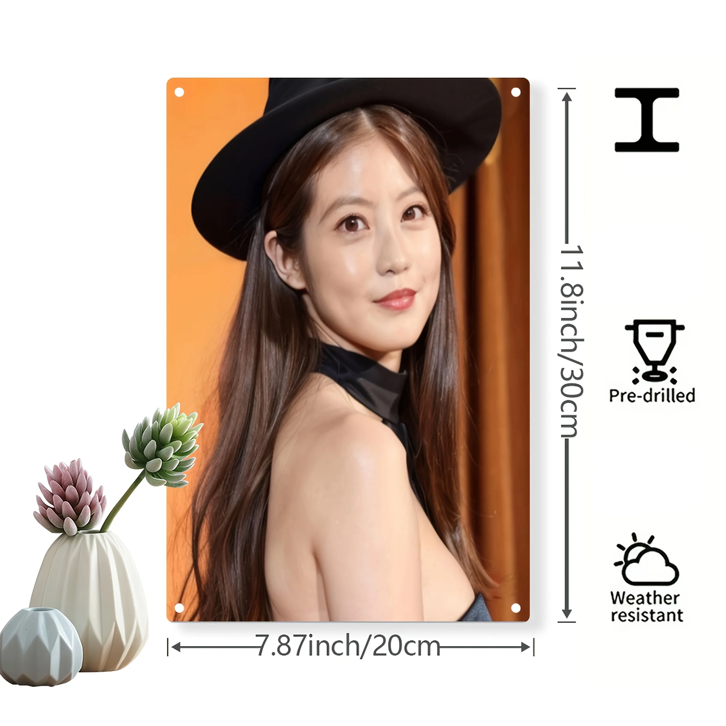 New Trendy HD Metal Wall Art - Modern 2D Flat Design Featuring a Beautiful Elegant Girl with Long Straight Hair Wearing a Stylis