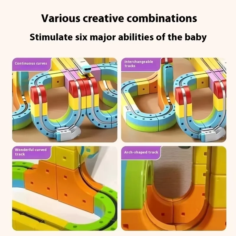 Magnetische Track Auto Bausteine Set Montessori Pädagogisches Spielzeug Motorisierte Zug mit Schwerkraft Labyrinth Herausforderung 3D STEM Kreative