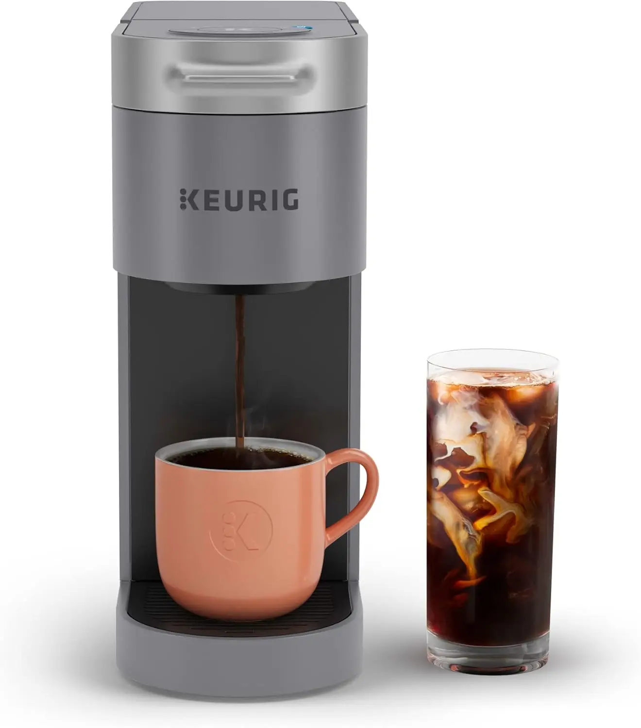 

NEW K-Slim + ICED Single Serve Coffee Maker, Brews 8 to 12oz. Cups, Gray