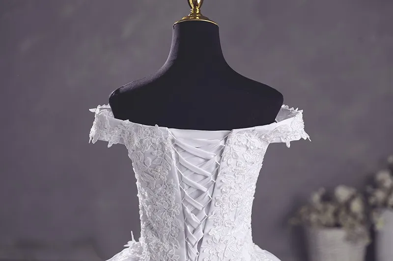 Ashley Gloria Pure White Wedding Dresses Elegant Boat Neck Ball Gown Simple Vestido De Noiva Plus Size Robe De Mariee
