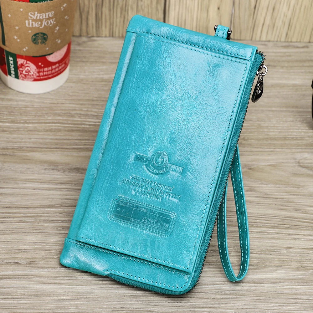 Genuine Leather Wallet Women Coin Purse Female Long Walet RFID Blocking Card Holder Large Capacity Clutch Bag With Phone Holder