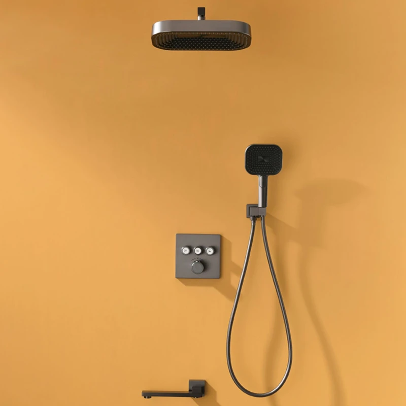 

Gun ash smart constant temperature button large flow concealed shower embedded in wall hidden pre-embedded split shower