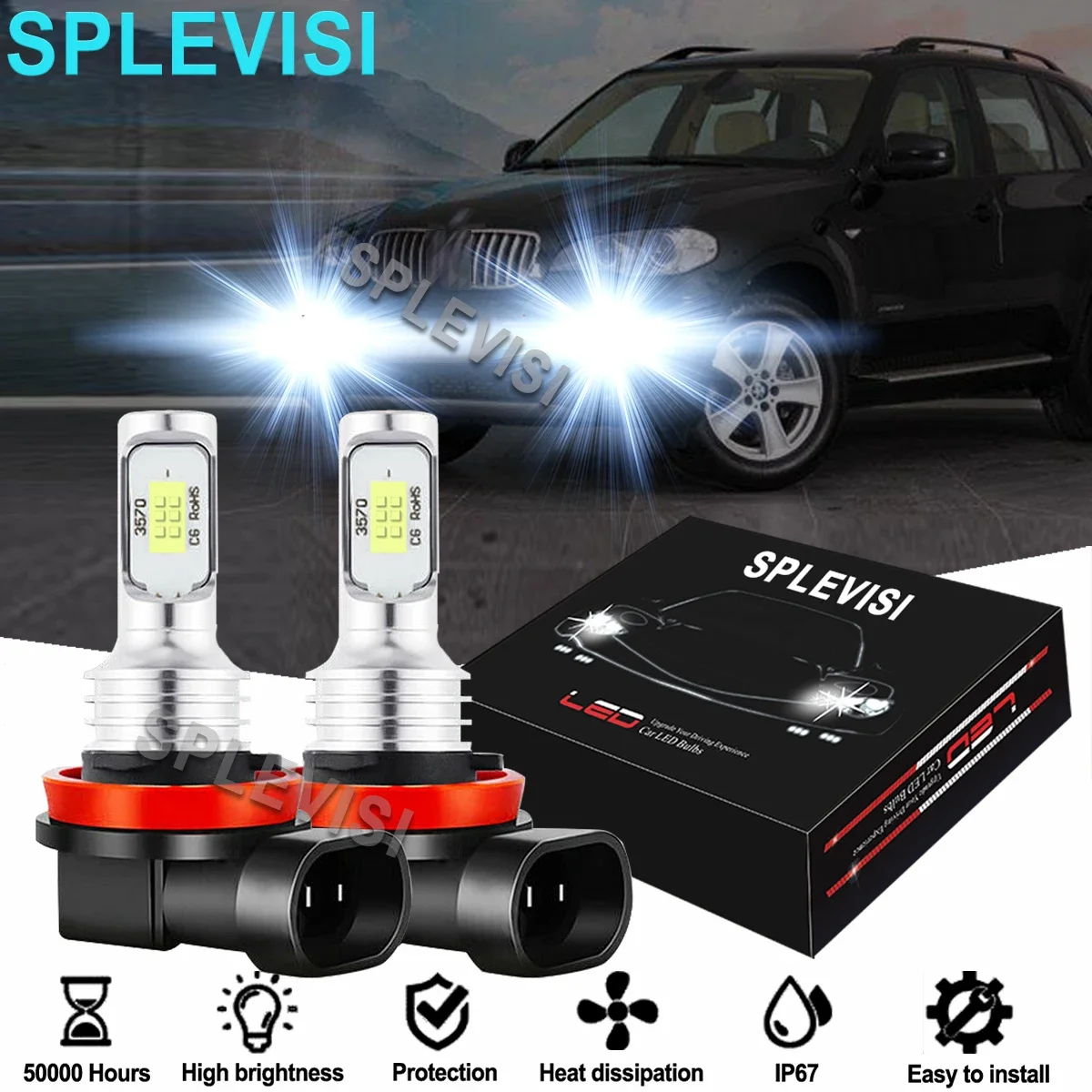 2x LED Foglight Bulbs 6000K White Fit For BMW X5 E70 2006-2013 3 SERIES E92 E93 2006-2013 X3 E83 2003 2004 2005-2011