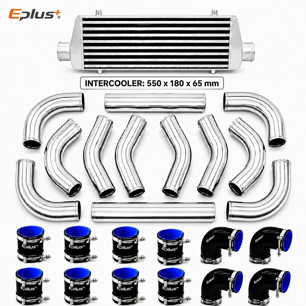 Universal Car Turbo Charge Cooling System 550x180x65mm Turbo Intercooler Kit Interface 2.5 inch Aluminum Piping Silicone Hose