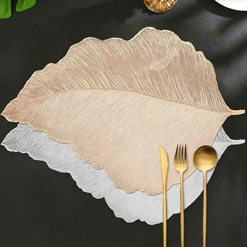 Waterproof Heat Resistant Gold Leaf Placemat Wipeable Washable Table Coaster For Home Dinner Table Decor