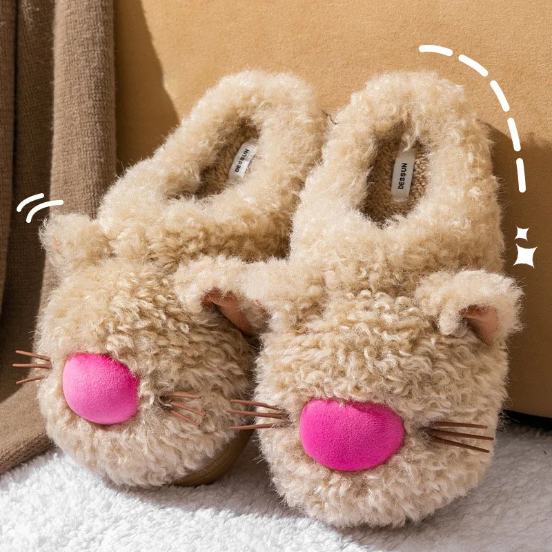 

Woman Winter Cartoon Warm Cotton Slippers Soft Comfort Closed Toe Non Slip House Shoes Indoor Bedroom Thick Sole Plush Slippers