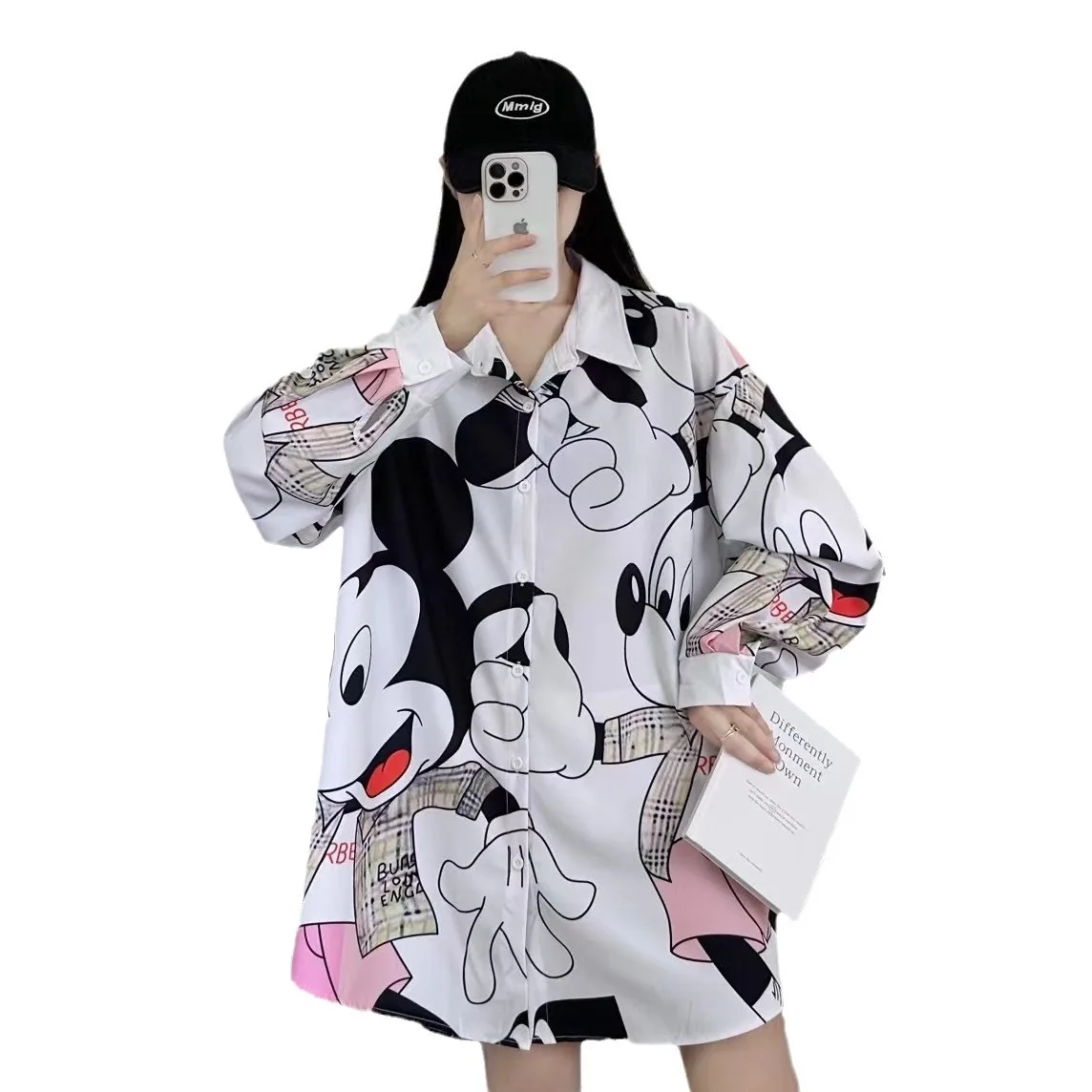 Trendy Brand Cartoon Printing Loose Shirt Female 2024 New Spring and Autumn Brightly Colored Long-sleeved Shirt Womens Tops