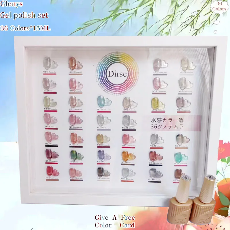 

Glenys 36 Color nail polish Gel Popular Whitening Soaking gel Delicate and Charming Nail Salon Nail Art Clearcoat Set 15ml