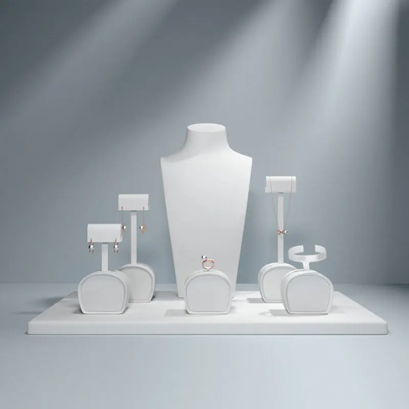 FANXI Newly Resin Earrings Display Stand Microfiber Necklace Display Bust Jewelry Display Props Set for Shop Cabinet