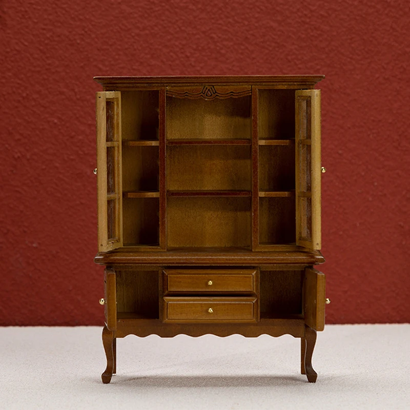 1:12 Mini Vintage Wooden Double Door Closet Wardrobe Sideboard Bookcase 1:6 1:12 Dollhouse Furniture Model Toy Accessories