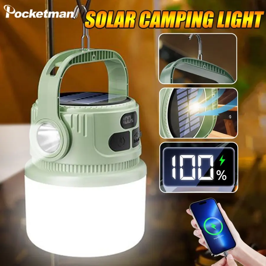 

Portable LED Camping Light Solar Rechargeable Waterproof Camping Lantern Lightweight Outdoor Night Emergency Lamp Tent Lights