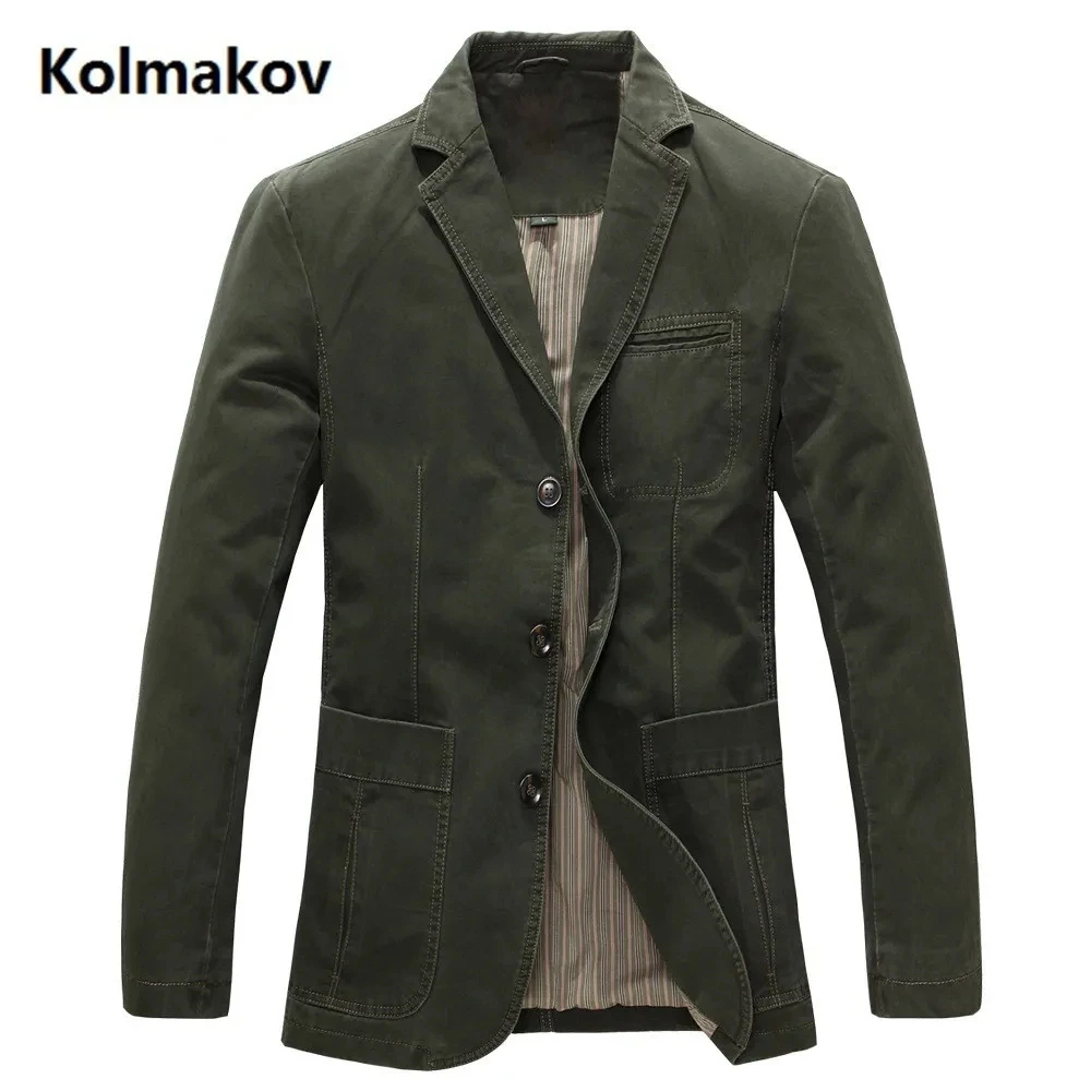 

2023 autumn Men 100% Cotton Casual Blazer Men's fashion Military Jacket Blazers Mens Suit Coat Male Blazer Masculino Jackets