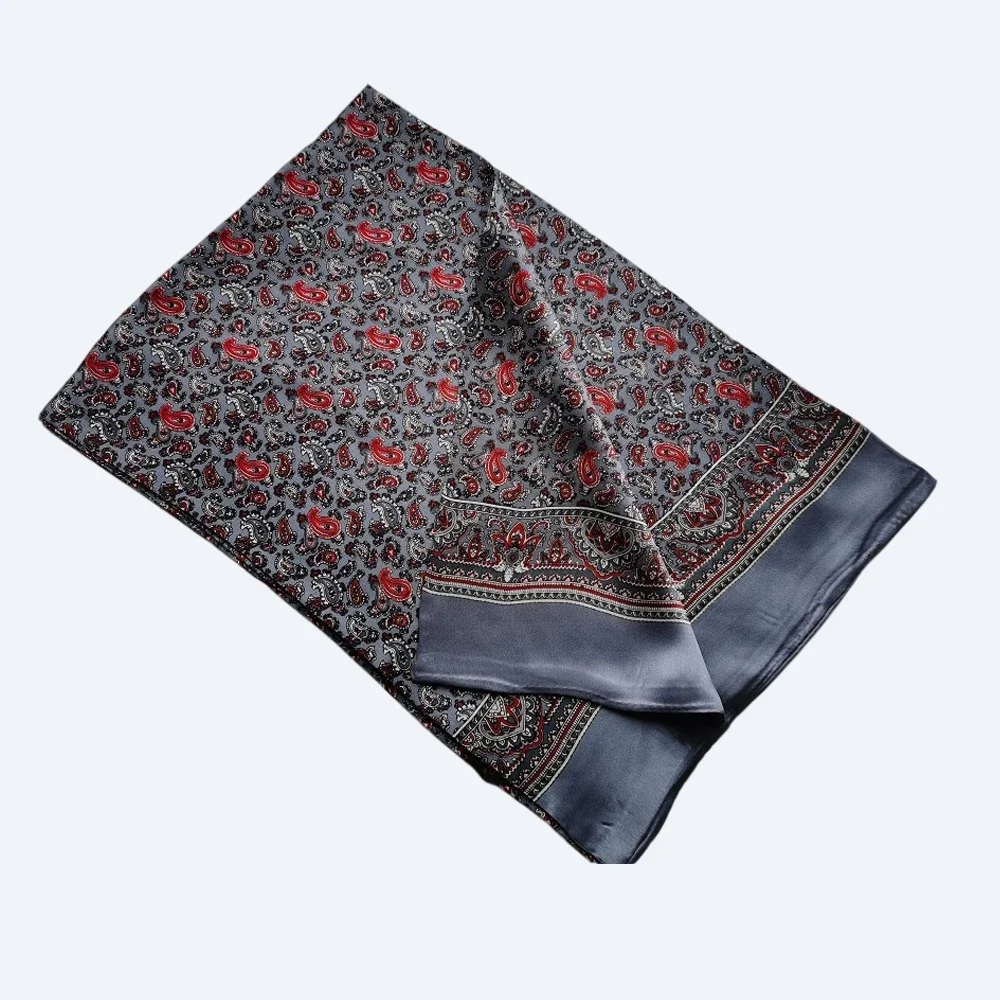 Men\'s 100% Silk Paisley Scarf Long Double Layer Neckerchief Cravat Grey Red Brown Black