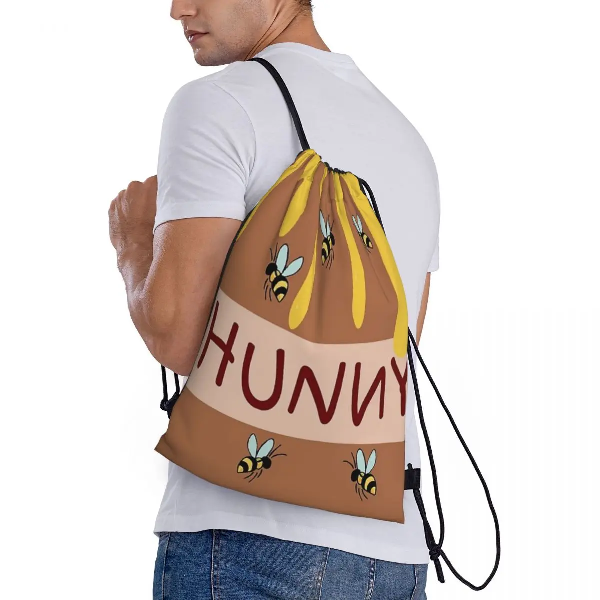 Custom Pattern Logo Drawstring Bag The Hunny Pot Travel Backpack Student Storage Bag School Bag  ꦫ