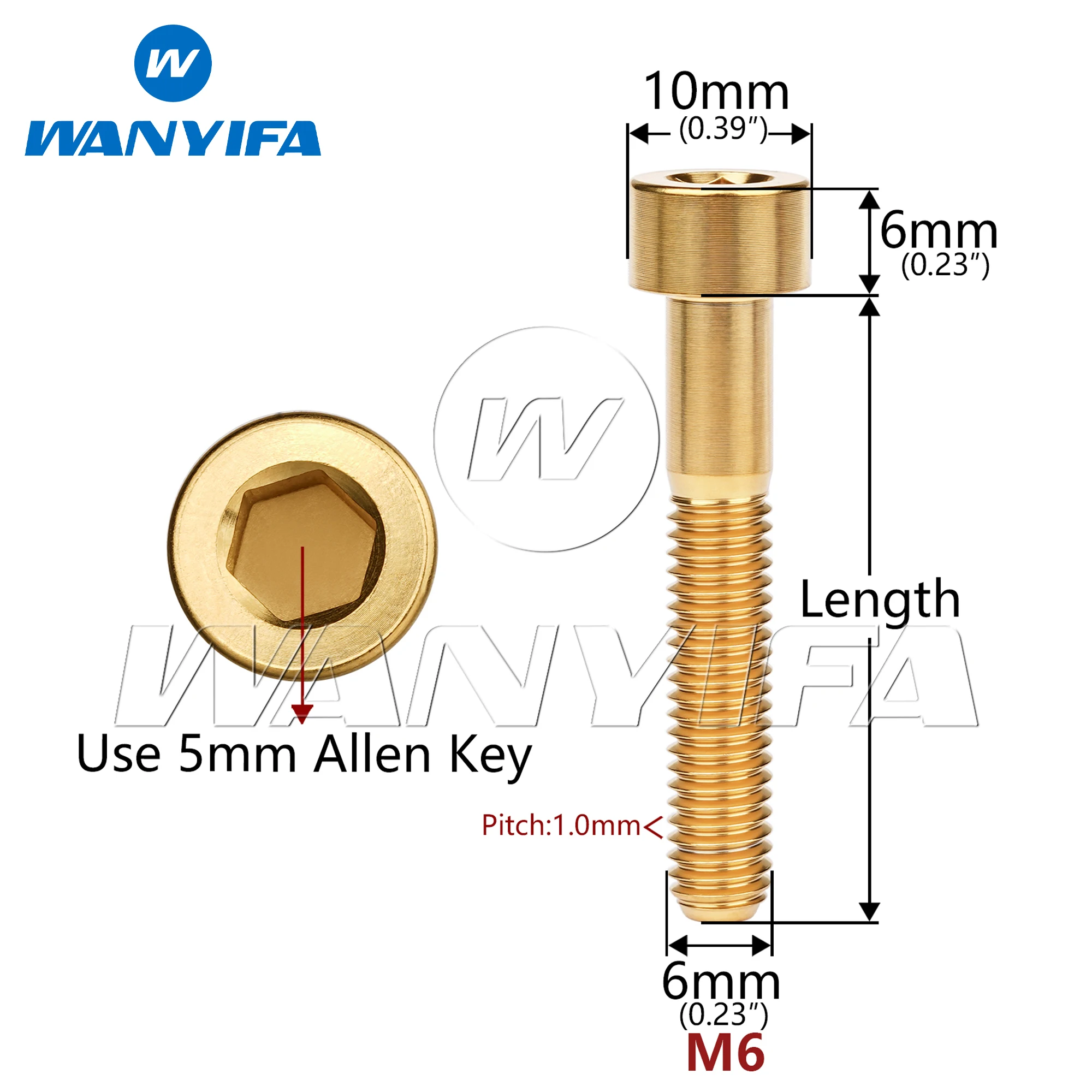 Wanyifa 6pcs Titanium Bolts M6x10 15 18 20 25 30 35 40 45 50 55 60 65mm DIN912 Cap Hex Head Screws for Mountain Road Bike Parts