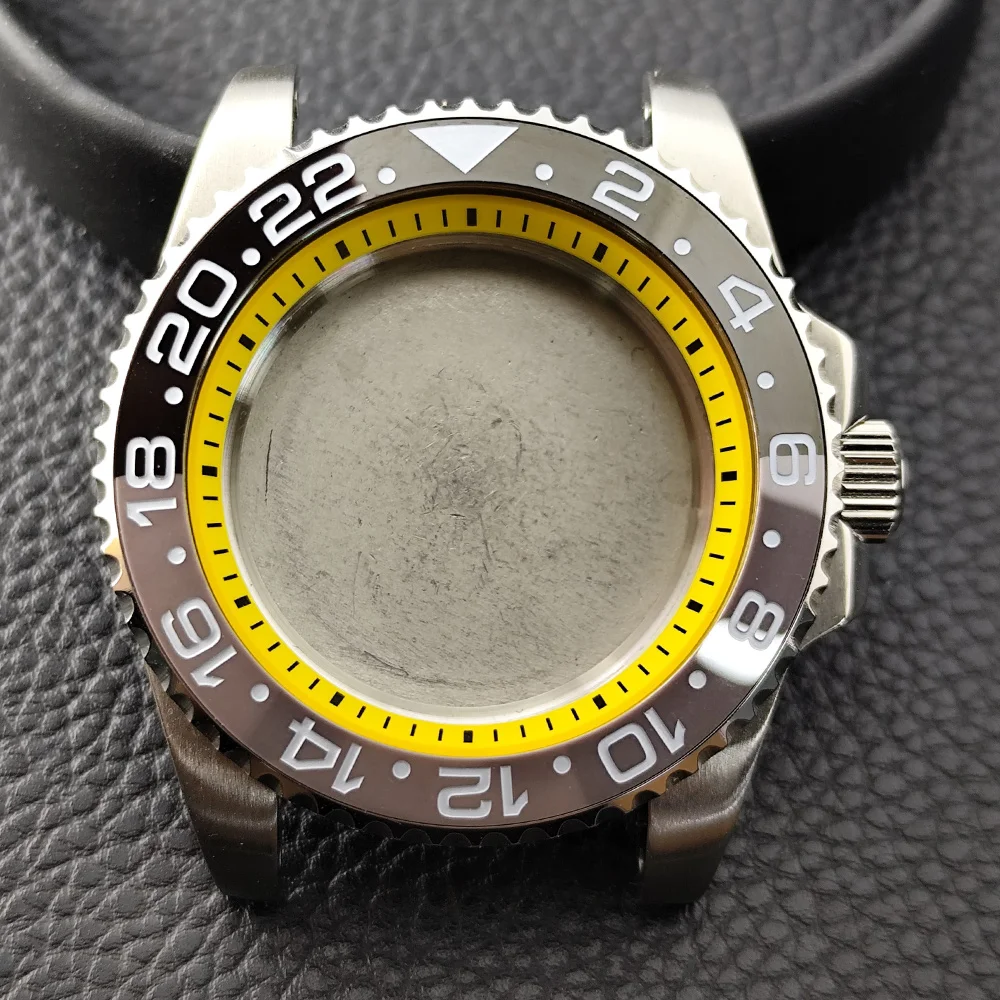 NH35 High-quality 40.5mm Silvery GMT Have Chapter Ring Steel Case Fit NH34 NH35 NH36 Movement Sapphire Glass Watch Box image 3