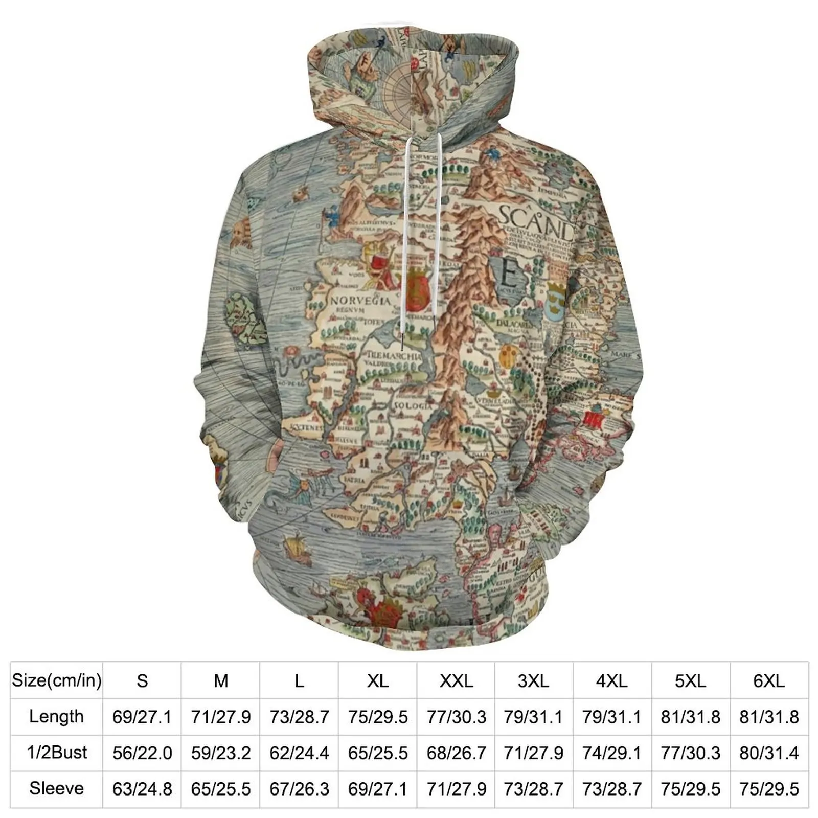 Vintage Old World Map Casual Hoodies Iceland Print Pullover Hoodie Women Long Sleeve Harajuku Pattern Loose Oversized Clothing