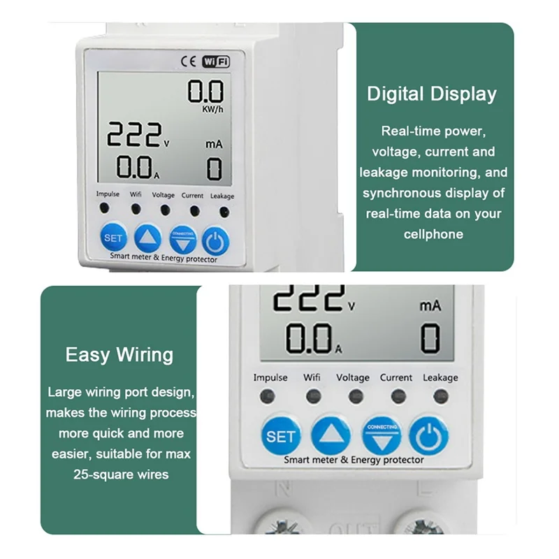 A37T-2P Tuya Wifi Intelligent Leakage Protecting Switch 63A Current Voltage Monitoring Circuit Breaker Timer Power Meter Durable