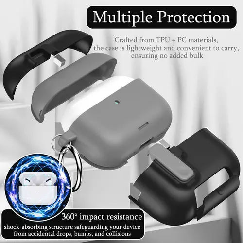 Imagen 2 del producto Funda para AirPods Pro3 Gen (2025) con bloqueo seguro, cubierta dura militar a prueba de golpes de cuerpo completo para Apple AirPods Pro de 3. a generación
