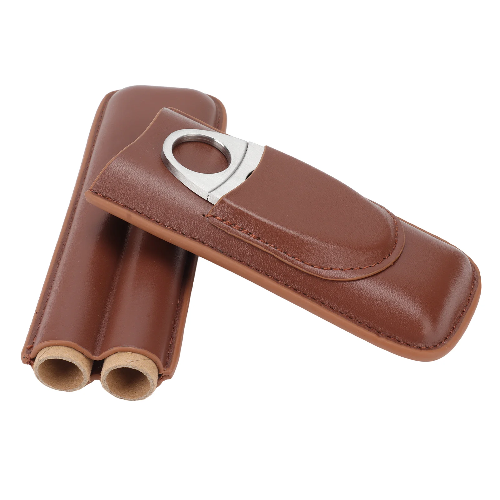 Travel Cigar Case Leather Portable with Cigar Clipper Cigar Holder 6.5x18cm for 2 Cigars Business Office