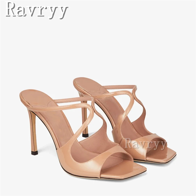 Brand Design Square Toe Mules Women Summer Runway Slides Formal Party Holiday Slippers Sexy Thin High Heel Sandals