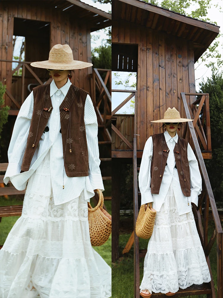 TIYIHAILEY Wiosenna Bluzka w Paski Jesienna Koszula Damska z Długim Rękawem, Luźna Koszulka z Haftem, Kołnierzyk z Wyłogami, Zapinana na Guziki, Kolekcja 2025