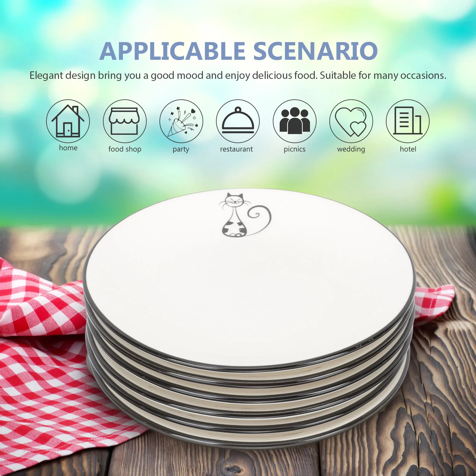 

6Pcs Ceramic Serving Plates Nordic Style Round Food Tray Smooth Surface Perfect for Steak Salad Breakfast Snacks