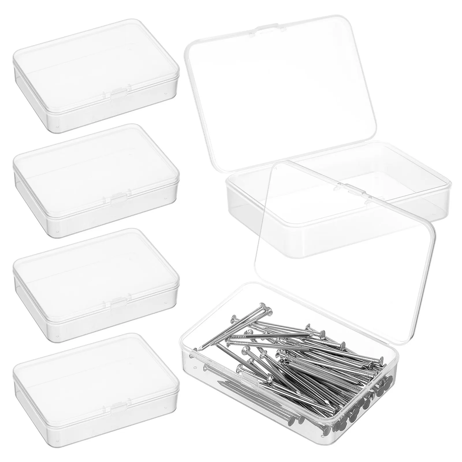 6Pcs Small Clear Storage Case Compact Organizer Box for Trading Cards Craft Supplies Jewelry Holder Portable Trading Card Box