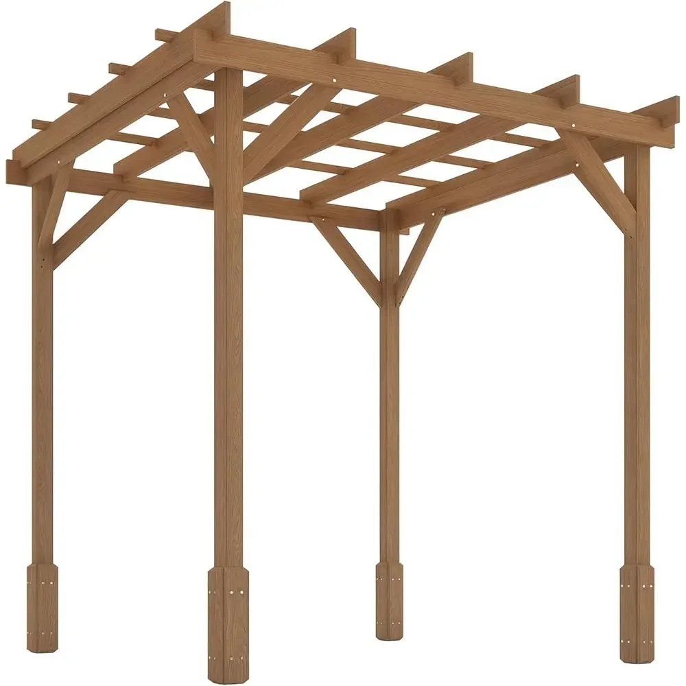 6.6' x 6.6' Durable Outdoor Pergola with Concrete Anchors, Wooden Gazebo for Garden and Patio