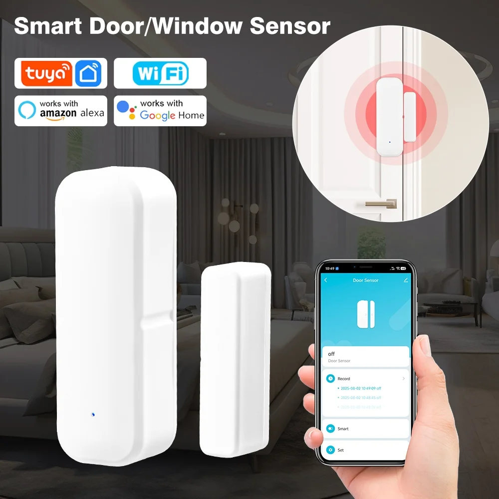 

Tuya Wifi Smart Door Sensor Window Open Closed Detector Home Security Alarm System Smart Life APP Control For Alexa Google Home