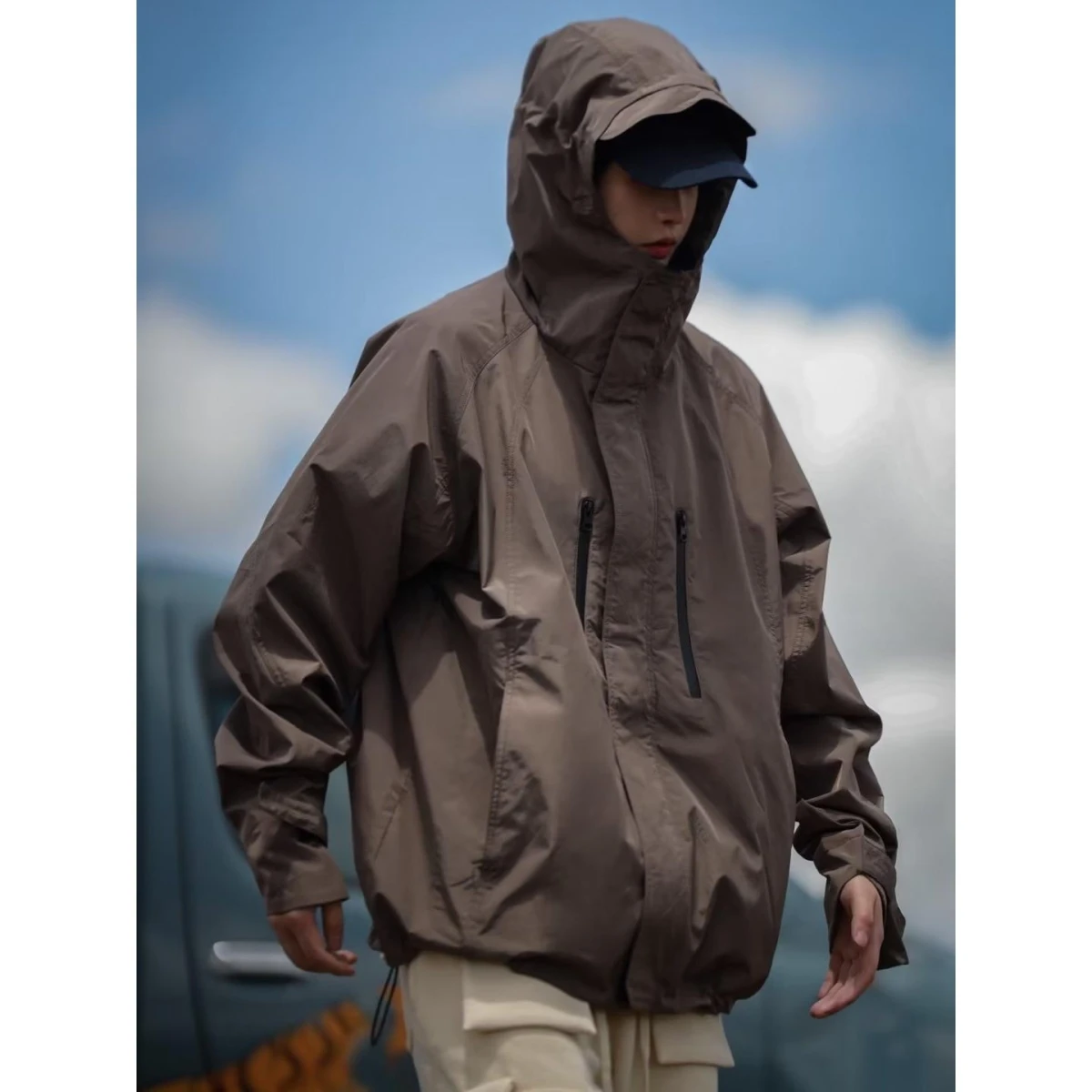 

SNEL Men's Windproof Waterproof Outdoor Jaet Hooded Coat Casual Workwear American Sle Winter Faion Polyester Fabric