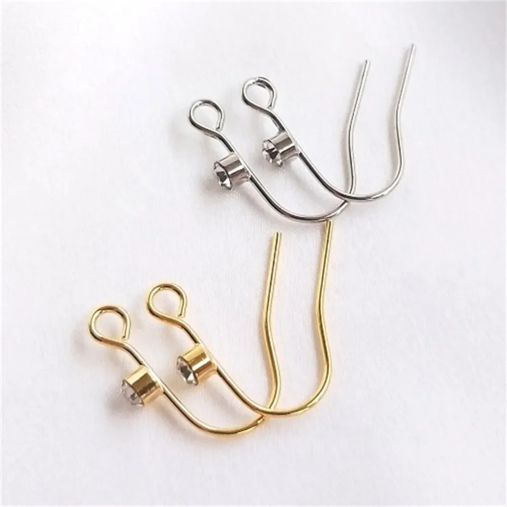 Copper Inlaid Zirconium Package 18K True Gold Ear Hook Single Zircon Simple Ear Hook Diy Fashion Earrings Ear Accessories E045