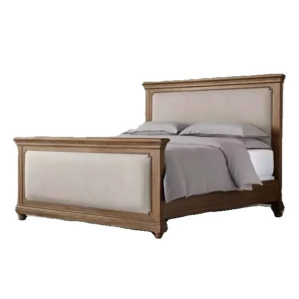 

American rural solid wood retro bed French light luxury master bedroom modern simple old wedding pastoral princess