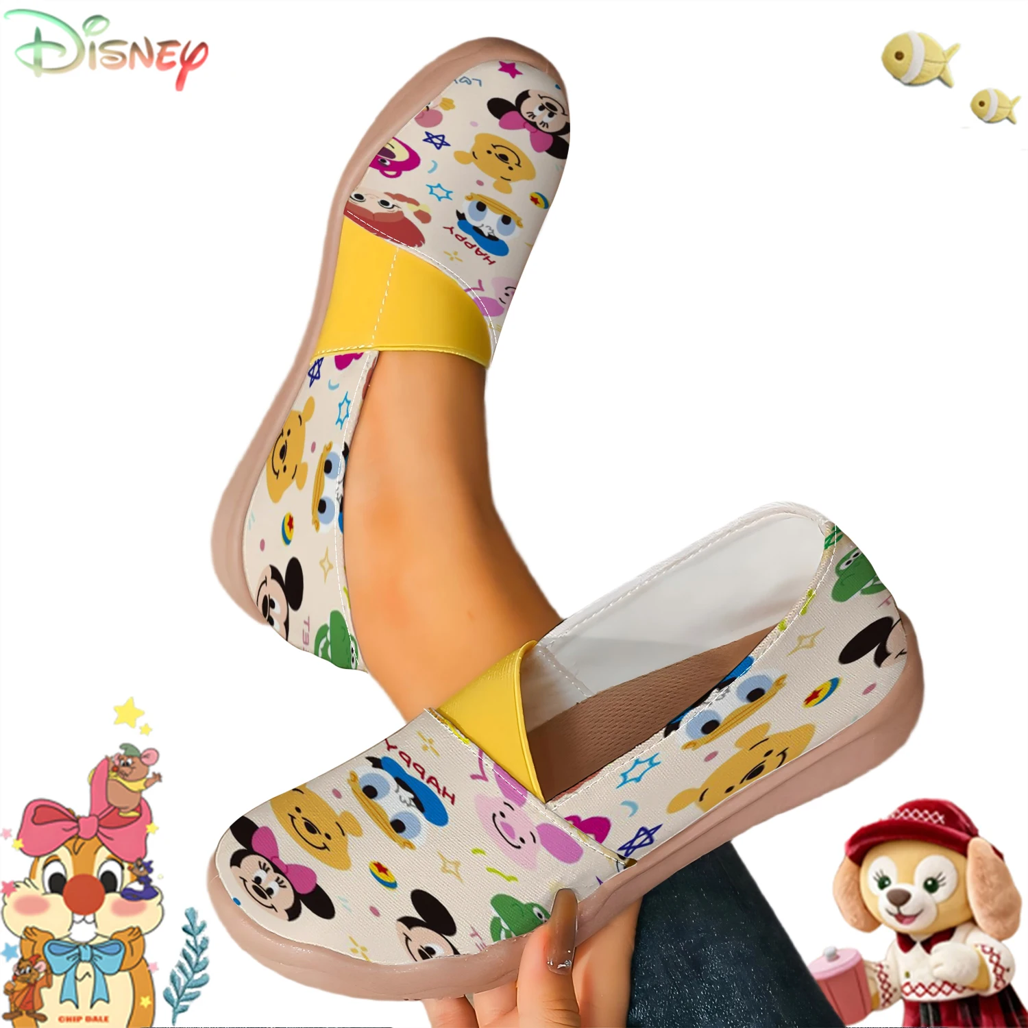 

Disney Mixed Characters Allover Print Mary Jane Slip-On Shoes for Women - Casual Comfortable Flats