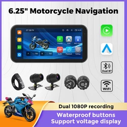NaviFly 6.25inch Portable Motorcycle Carplay GPS Navigation Android Auto IP67 Waterproof LCD Display Front and Rear Dual Camera