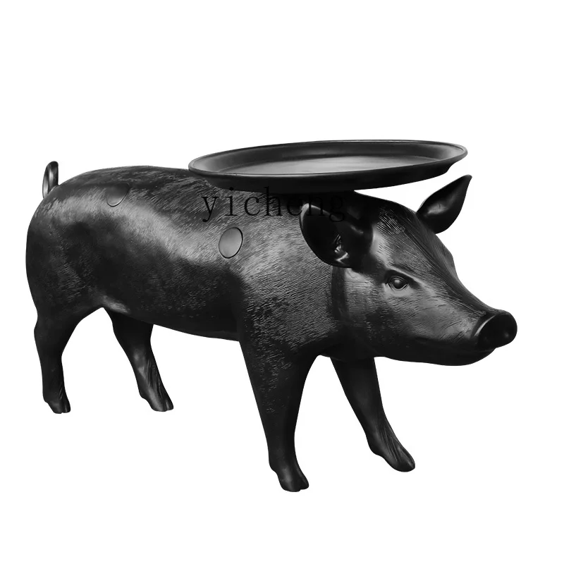 XL Glass Steel Tea Table Living Room Light Luxury High-End Model Room Pig Shape Decoration