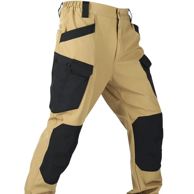 Men's Casual Pants with Fleece Lining Quick-Dry Loose Fit  Multi-Pocket Four-Way Stretch Casual Long Trousers Waterproof and Wa