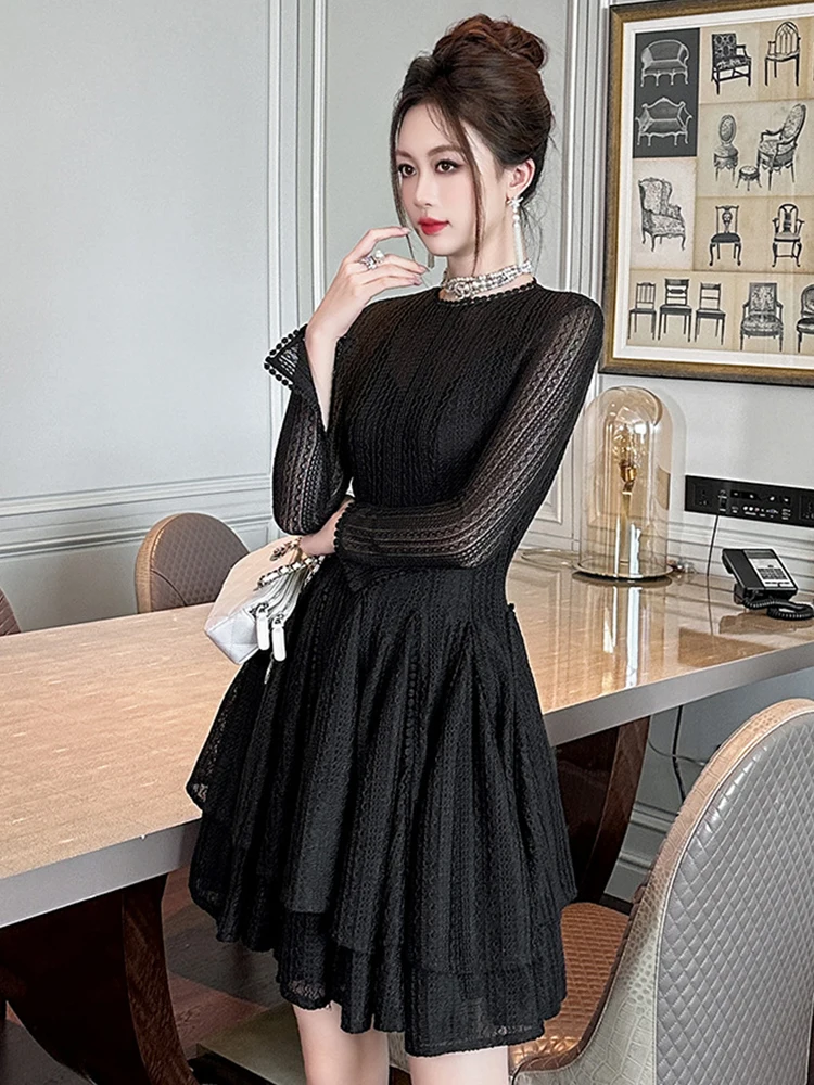 Robe de gâteau courte rétro française pour femmes, vêtements sexy, mignon, maille transparente, évider, robe de Rh, robe de soirée, éducatif, Fi.C. Mujer