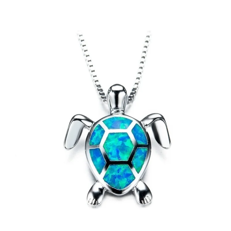 2022 Bohemian Cute Animal Imitation Fire Opal Sea Turtle Necklace For Women Girl Gift Wedding Jewelry Accessories