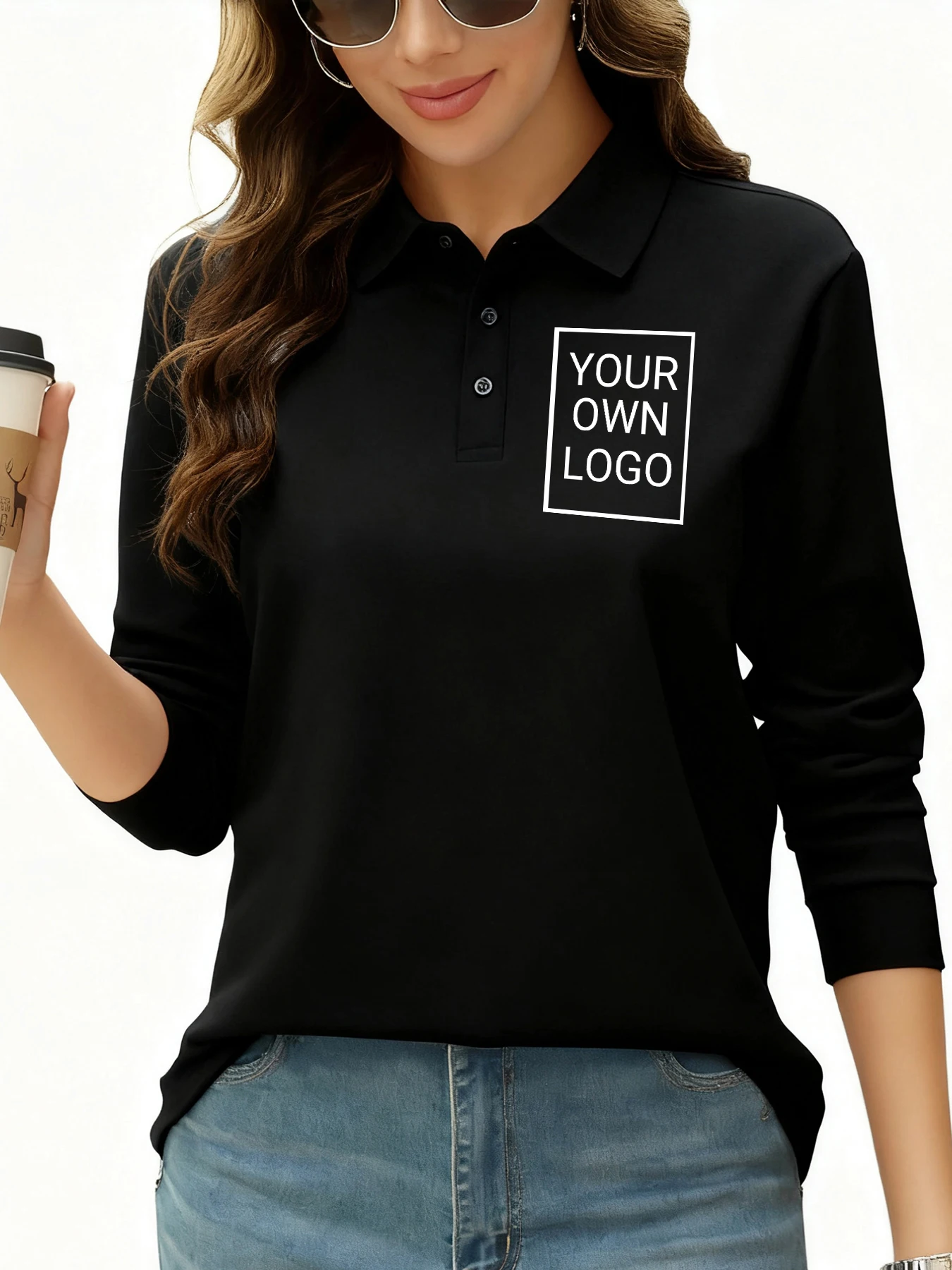 T-shirt polo da donna personalizzata con logo Y2K Autunno Primavera Maniche lunghe Comode magliette fai-da-te Camicia da golf da lavoro