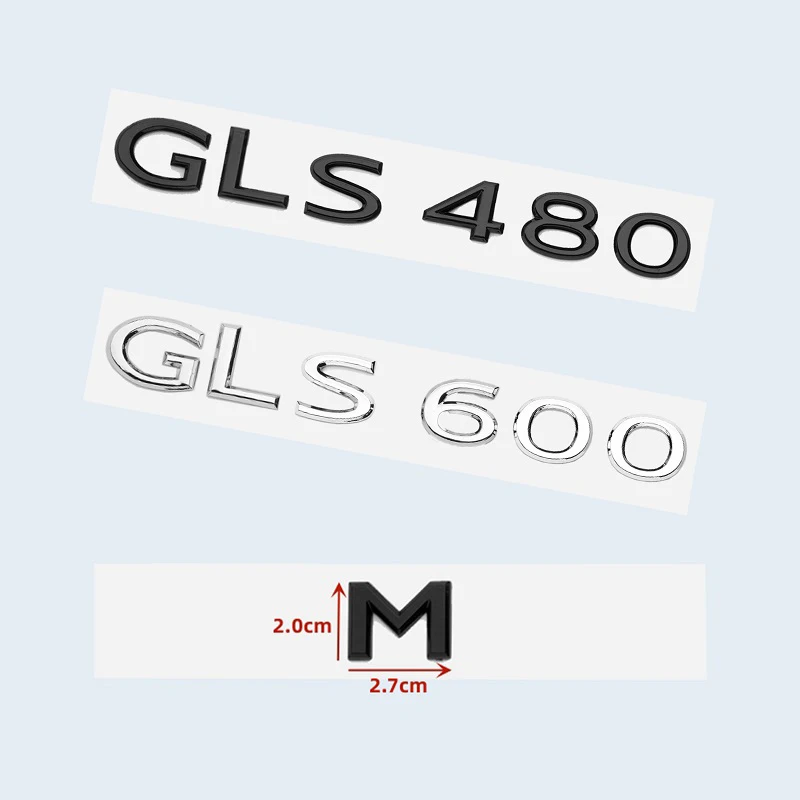 New Chrome Black Letters GLS480 GLS600 V12 Emblem for  GLS Class Car Fender Trunk Rear X167 Logo Sticker