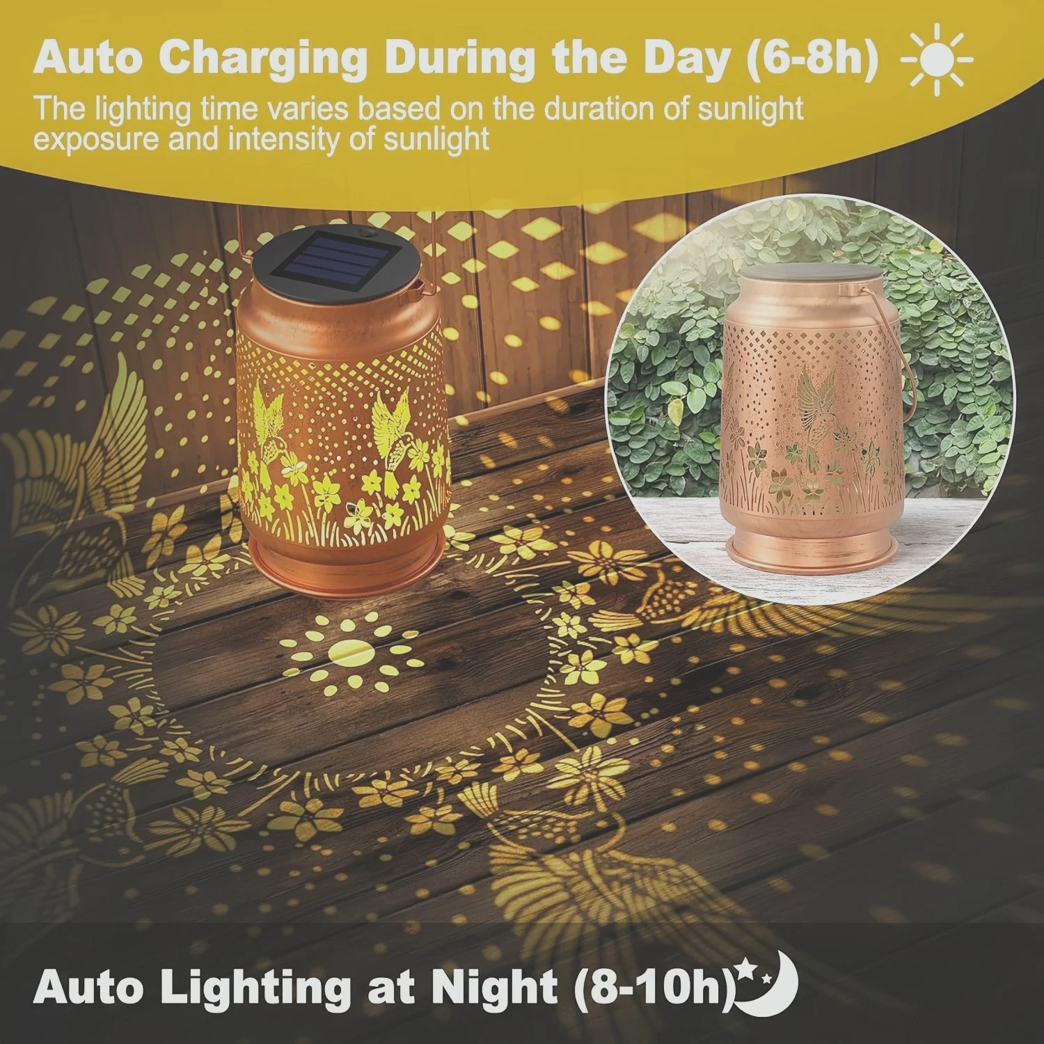 1 قطعة فانوس شمسي حديدي خارجي، مصباح حديقة مسار مع تشغيل/إيقاف تلقائي، إضاءة زخرفية مقاومة للماء للفناء/الفناء #5