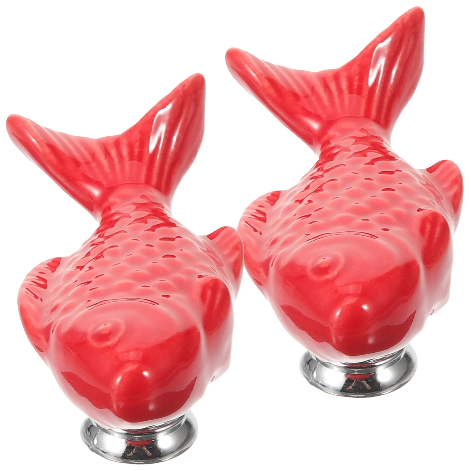 2Pcs Single Hole Ceramic Grass Carp Knob Cartoon Fish Shape Dresser Drawer Cabinet Handle Decorative Cute Animal Kitchen