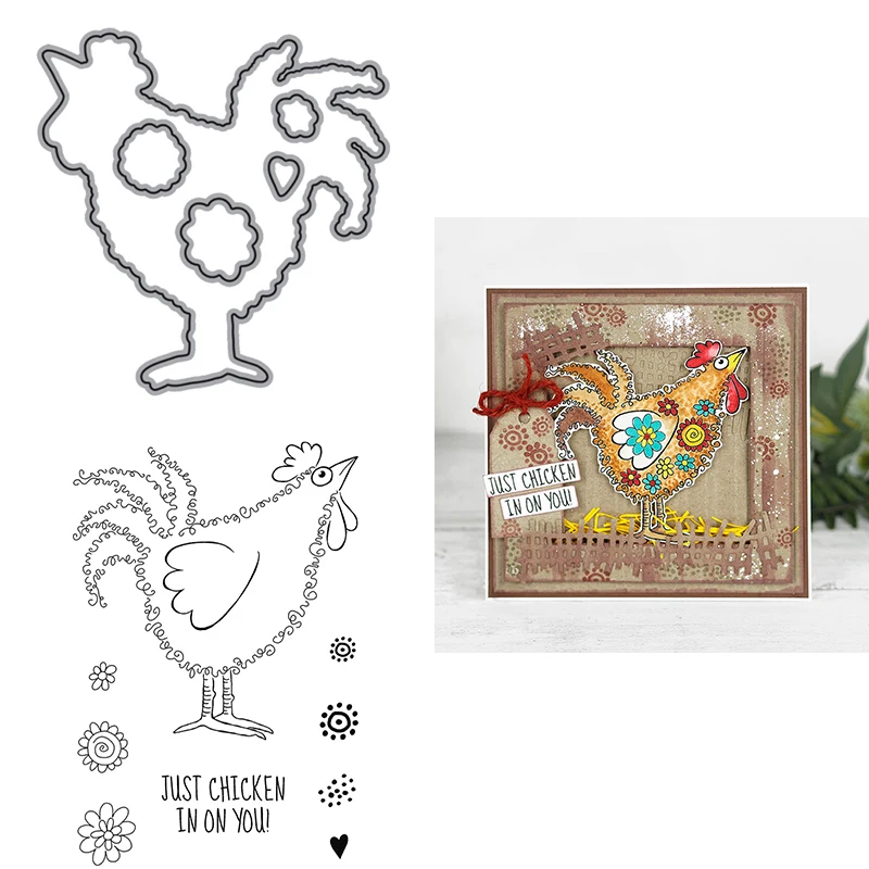 

JUST Chicken IN ON YOU Stamp and Cutting Dies Set For DIY Scrapbooking Decoration Paper Craft Album Card Making Template