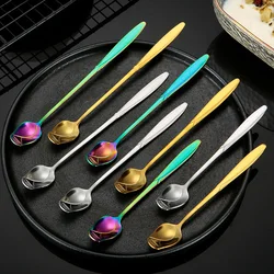 Long Handle Teaspoon Stainless Steel Rose Mixing Scoop Unusual Teaspoons For Honey Salad Tea Coffee Spoons Kitchen Supplies