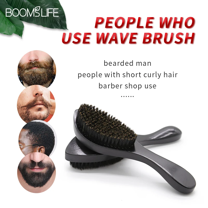 Natural Boar Bristle Wood Beard Brush Straightener Wave Brush 360 Curved Beard Wave Brush For Men Wooden Handle Men Beard Comb