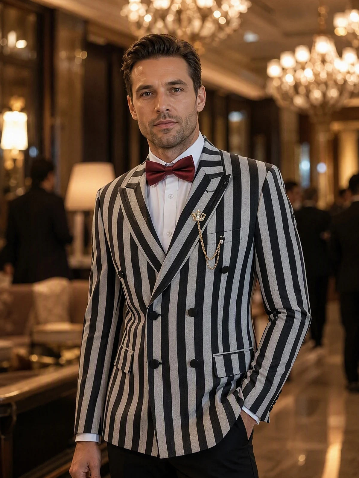 ST Cassy High Quality Party Outfit Men's Suits Fashion Striped Evening Gown Double Breasted Slim Fit 2 Piece Set Jacket+Pants