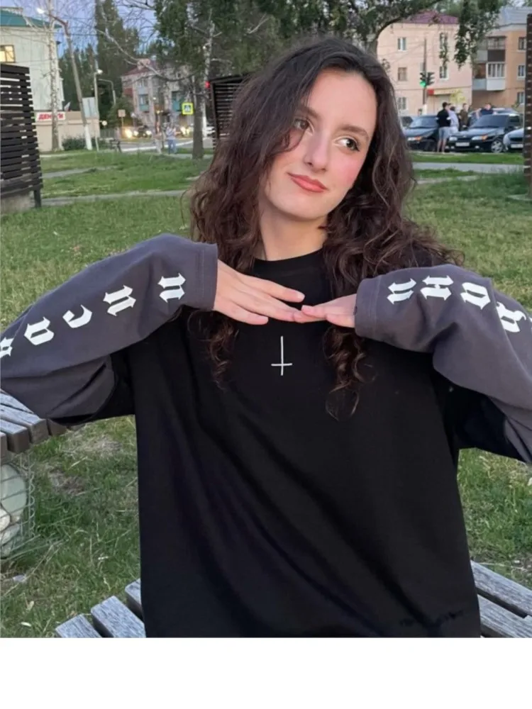 الهيب هوب المتضخم الشارع الشهير المرأة التي شيرت Harajuku CMH الجرافيك طباعة الملابس الجمالية وهمية قطعتين طويلة الأكمام قميص القوطي Y2k