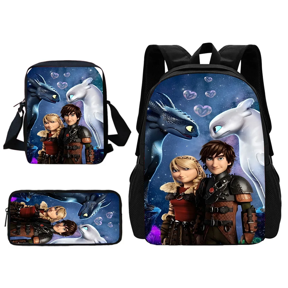 3 pcs set Cute anime Toothless Child School Backpack With Shoulder Bag Pencil Bags School Bags for Boys Girls Best Gift