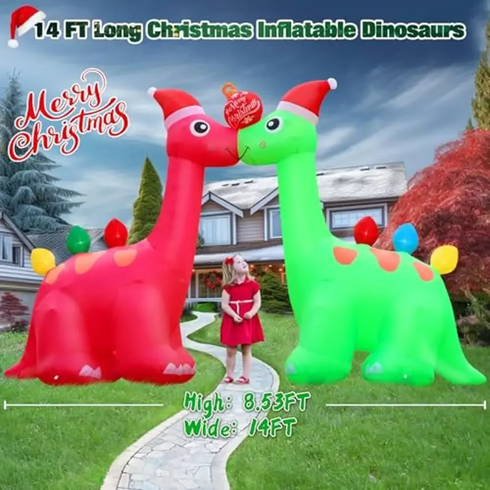 Christmas Inflatable Dinosaur Archway Decoration Xmas Ball Blow Up with LED Lights Festive Outdoor Yard Decor